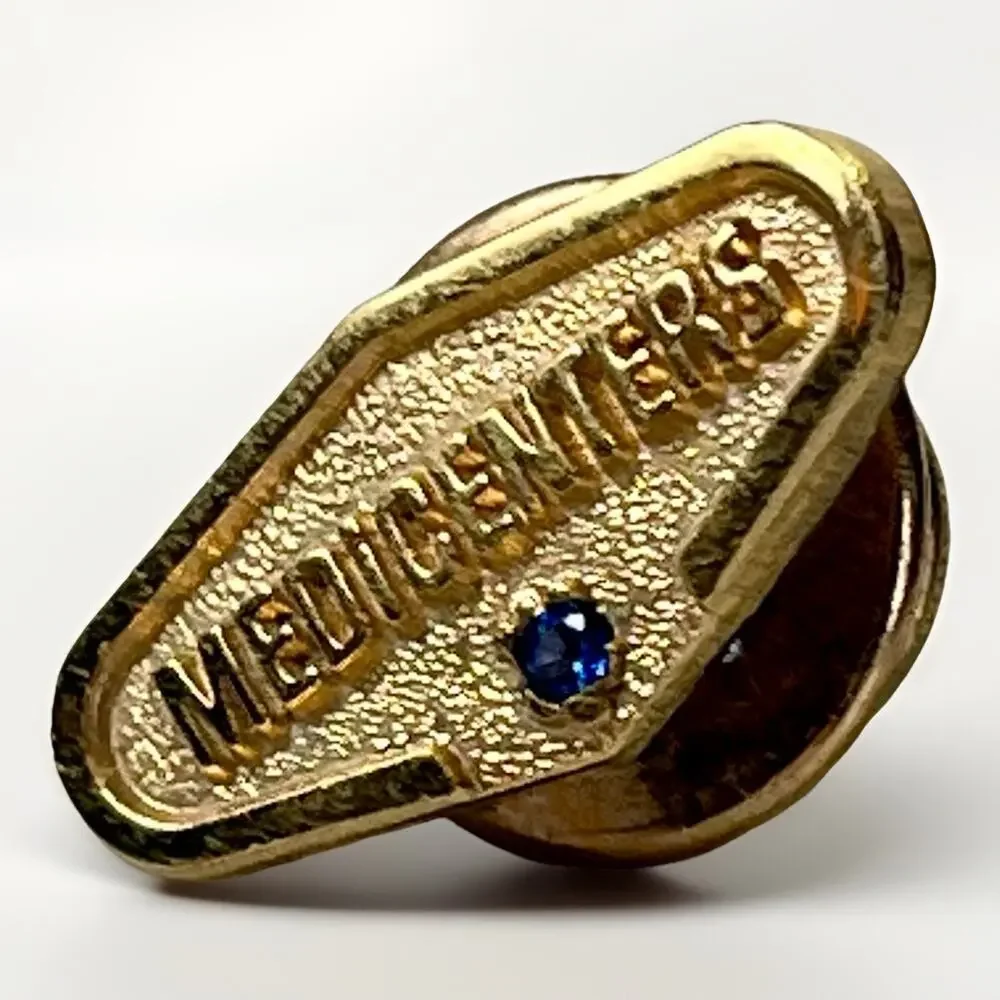 Vintage Medicenters 10K Gold Filled Lapel Pin Blue Sapphire Medical Service Pin